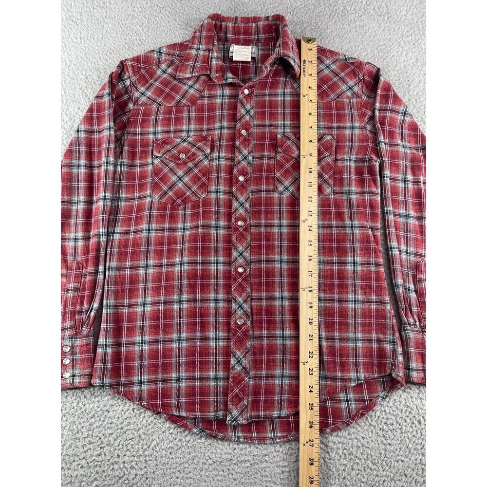 Wrangler Shirt Mens Medium Red Plaid Wrancher Pearl Snap Western Outdoor Work - Picture 8 of 11